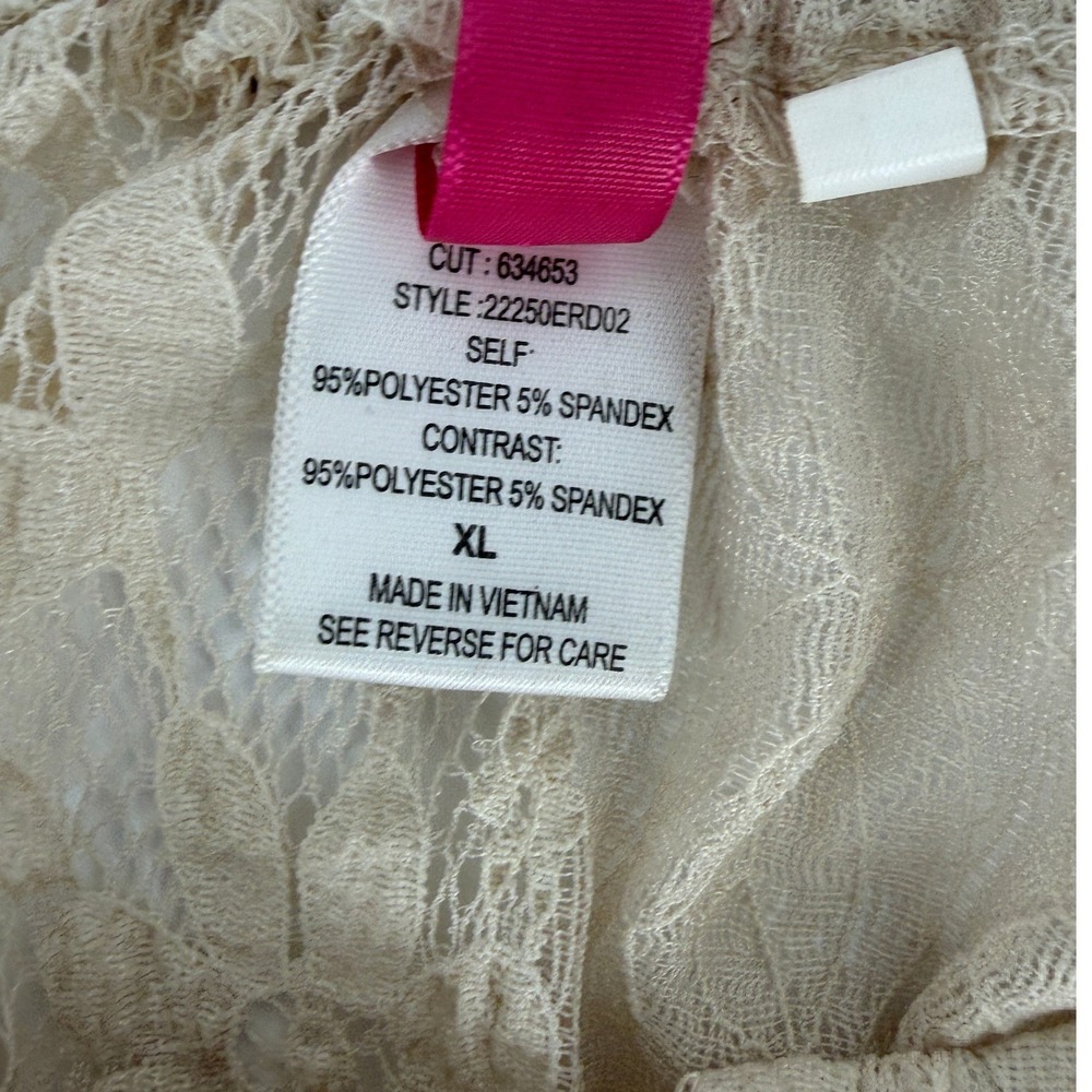 Heart Soul Y2K Lace Sequin Tan Smocked Waist Short Sleeve Romantic Fairy Top XL - Picture 5 of 7